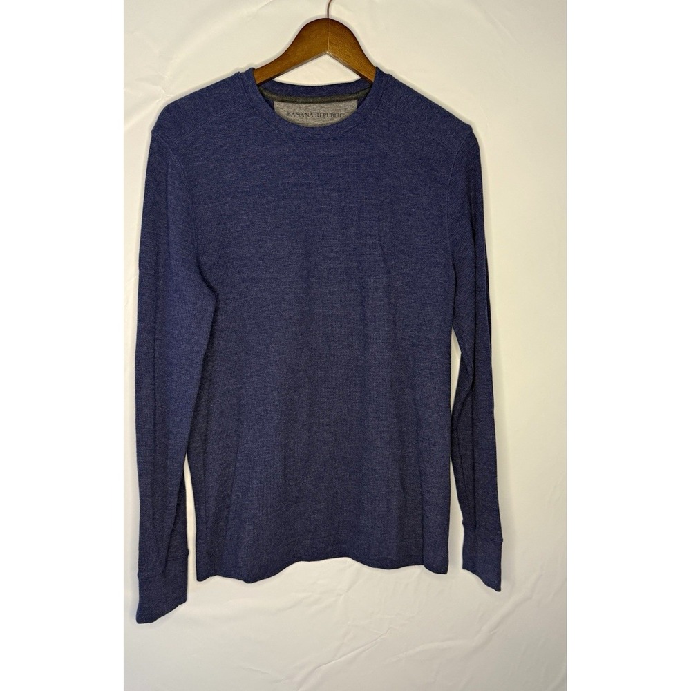 Banana Republic Men's Blue Waffle Knit Thermal Crew Neck Long Sleeve T-Shirt M